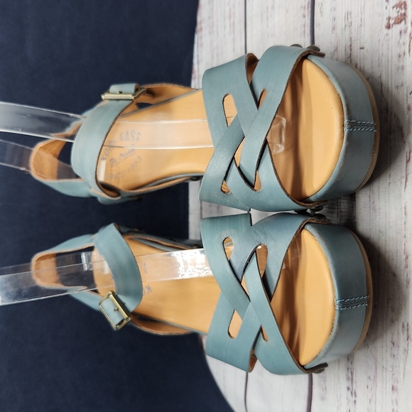 Kork-Ease Retro Deborah Leather Heeled Sandals Blue Size 8 - Picture 3 of 9